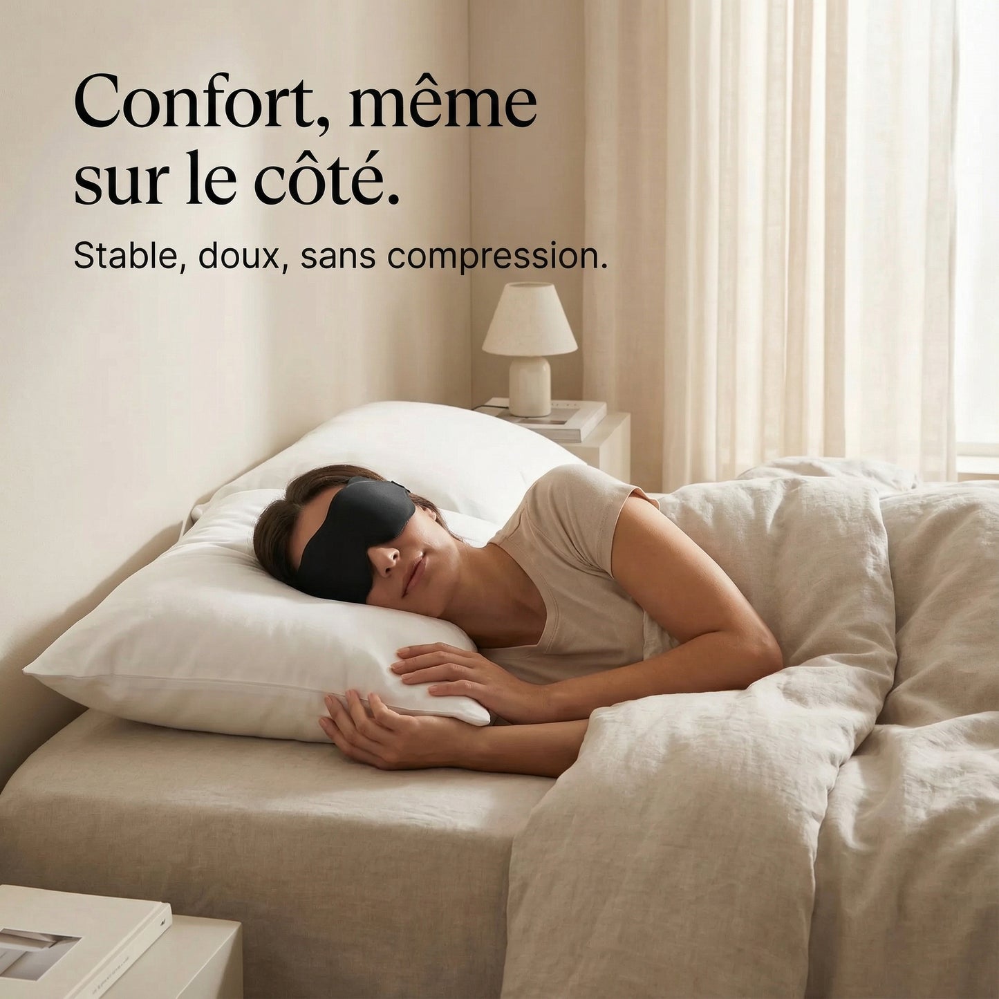 Masque de sommeil « Noir Total » — Zéro pression, blackout réel, sangle réglable