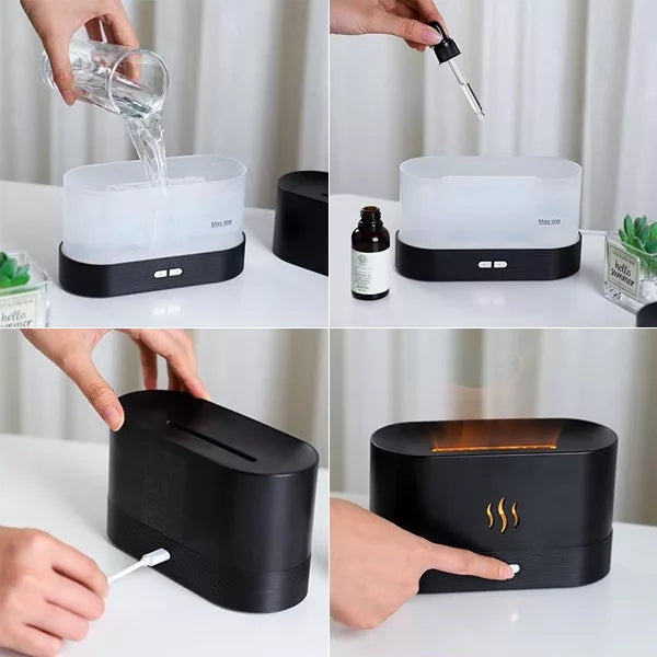 Humidificateur LED effet flamme – Diffuseur huiles essentielles design