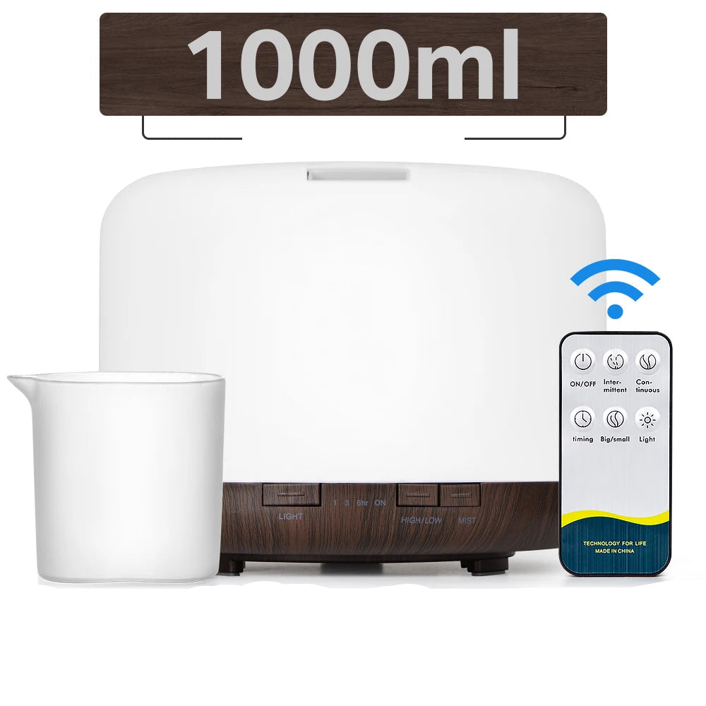 Diffuseur huiles essentielles LED avec télécommande – Humidificateur & lumière