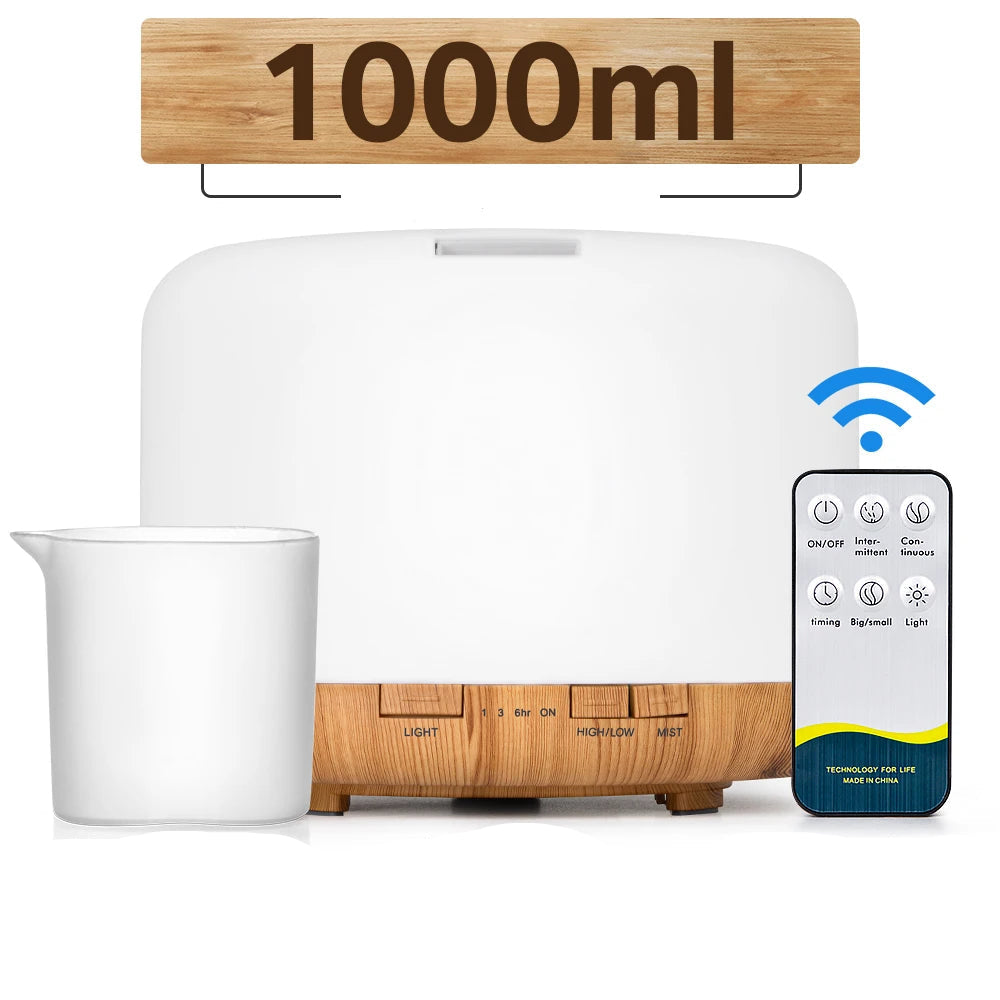 Diffuseur huiles essentielles LED avec télécommande – Humidificateur & lumière