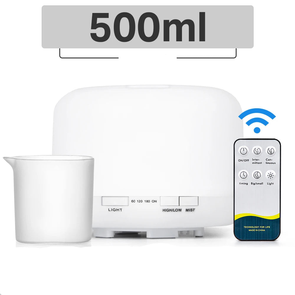 Diffuseur huiles essentielles LED avec télécommande – Humidificateur & lumière