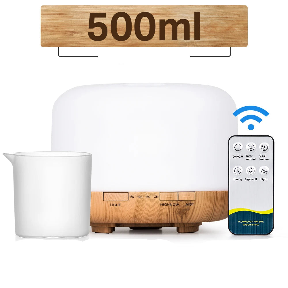 Diffuseur huiles essentielles LED avec télécommande – Humidificateur & lumière