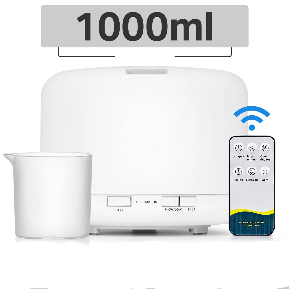 Diffuseur huiles essentielles LED avec télécommande – Humidificateur & lumière