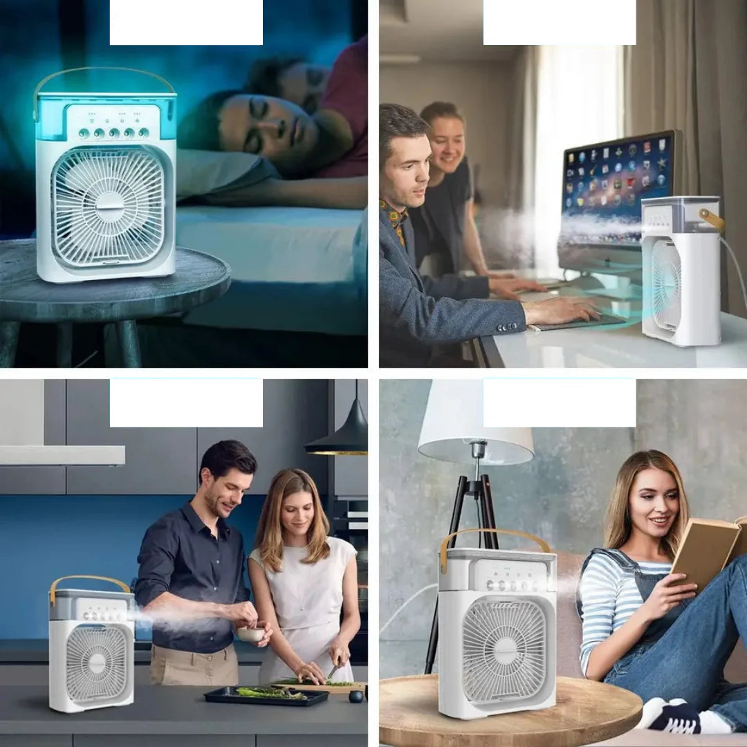 Ventilateur Humidificateur Portable 3-en-1 avec Lumière LED